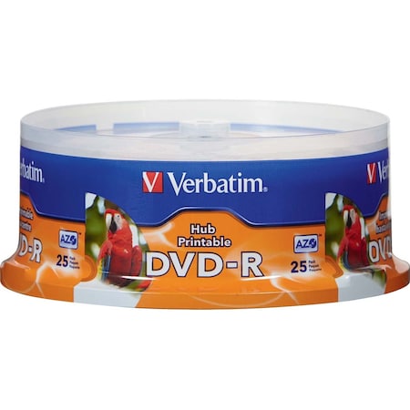 VERBATIM Dvd-R 4.7Gb 16X White Inkjet Printable, Hub Printable - 25Pk Spindle 96191